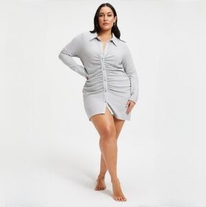 Good American Button-Up Silver Ruched Mini Dress 0